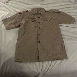 Boy Scout youth large Tan Short Sleeve Button-Up Shirt